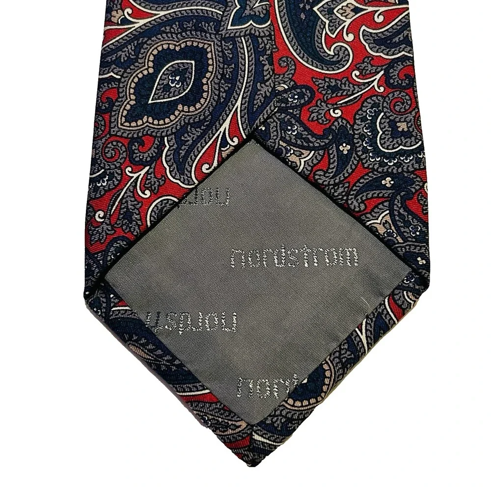 Robert Talbott For Nordstrom Red w/ Blue Floral Paisley‎ Silk Mens Tie 3.5